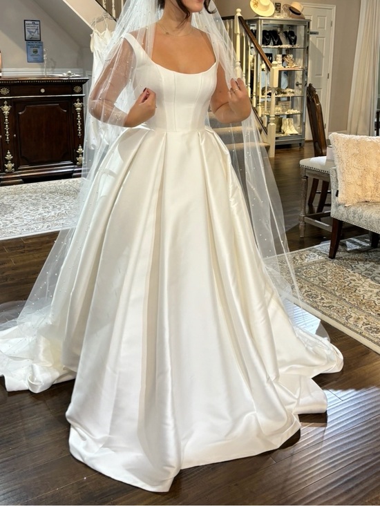 Pronovias Dresses & Skirts - Pronovias Ivory Satin Ball Gown Wedding Dress with Square Scoop Neck